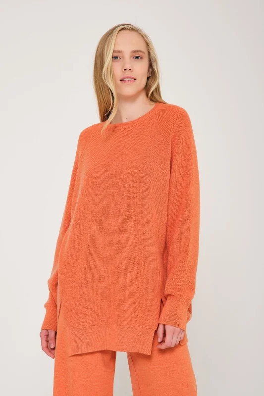 Peach Color Knit Sweater & Pants Set Colorblock Hoodie Sweatshirt