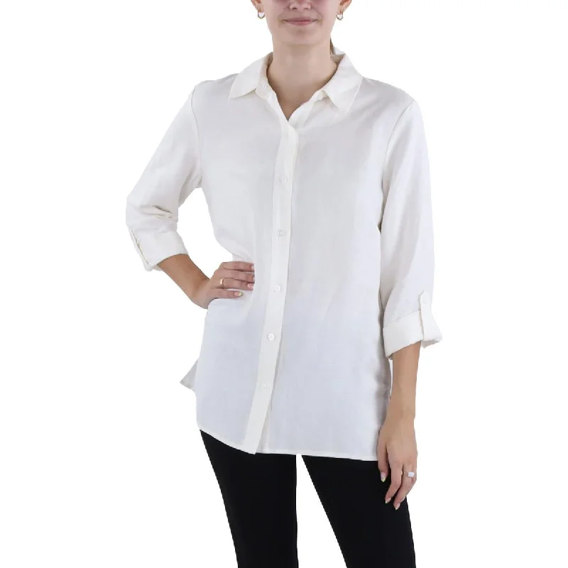Anne Klein Womens   Solid Linen Button-Down Top Pastel unclassified dresses