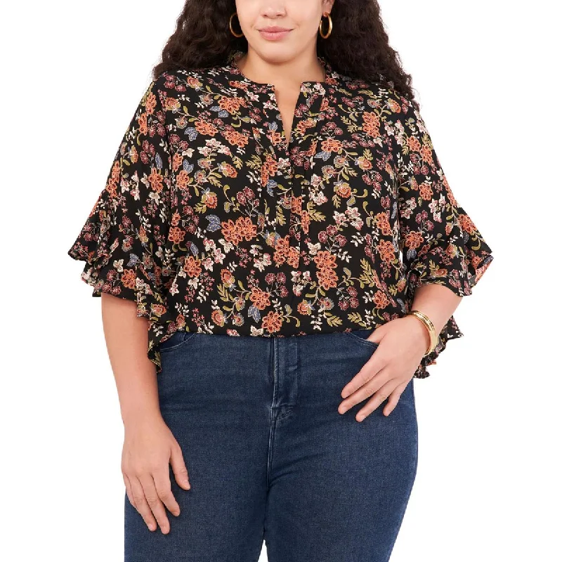 Vince Camuto Womens Plus Floral Print Chiffon Blouse Beaded unclassified dresses