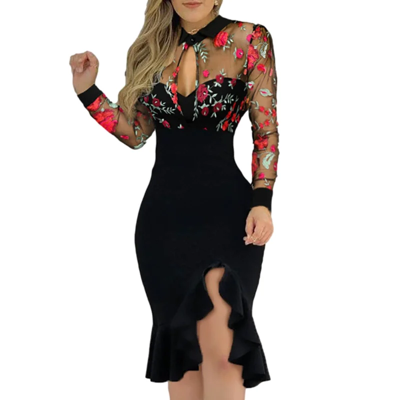 Fashion Women Embroidery Beaded Long Midi Dresses Knitted unclassified dresses