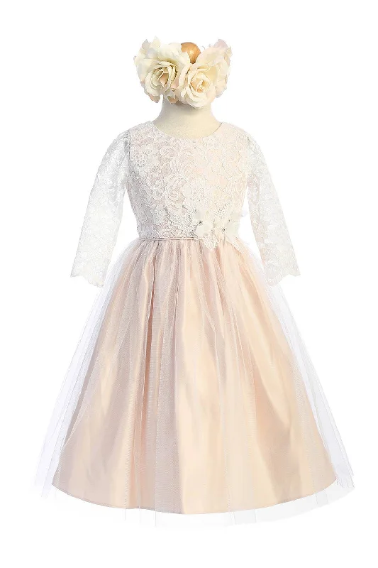 Floral lace 3/4 Sleeve with Satin & Crystal Tulle Blush Luxury unclassified dresses