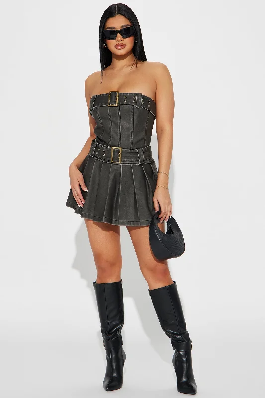 Chelsi Faux Leather Micro Mini Dress - Black