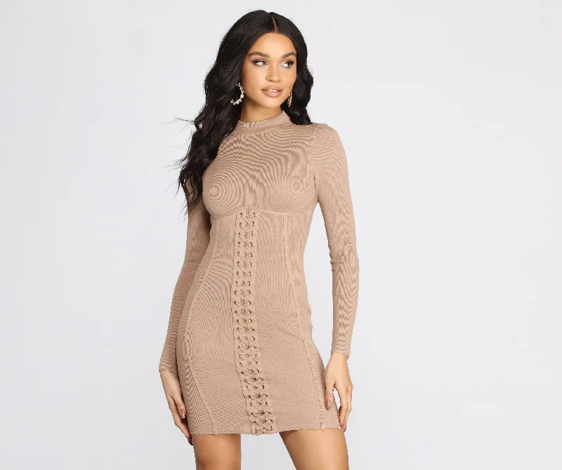 Oh-La-Lace Up Sweater Dress