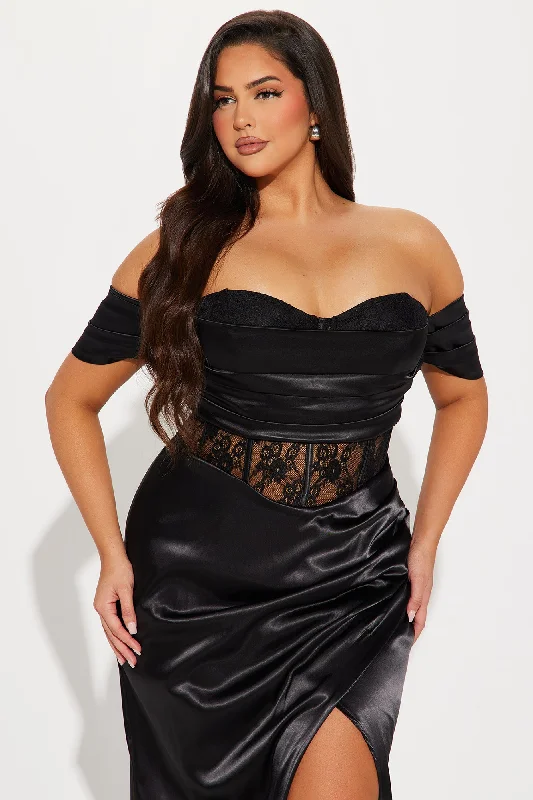 Perfection Satin Lace Gown - Black