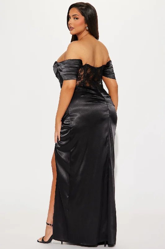 Perfection Satin Lace Gown - Black