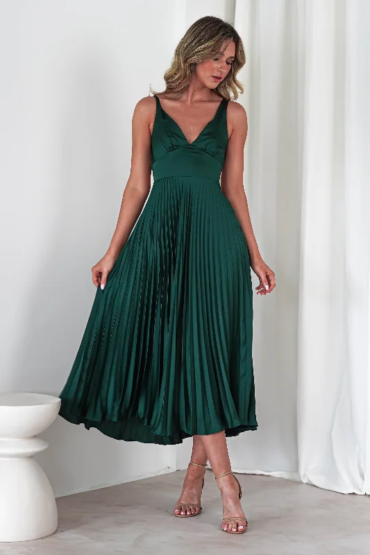 Cheri Pleated Midaxi Dress | Forest Green