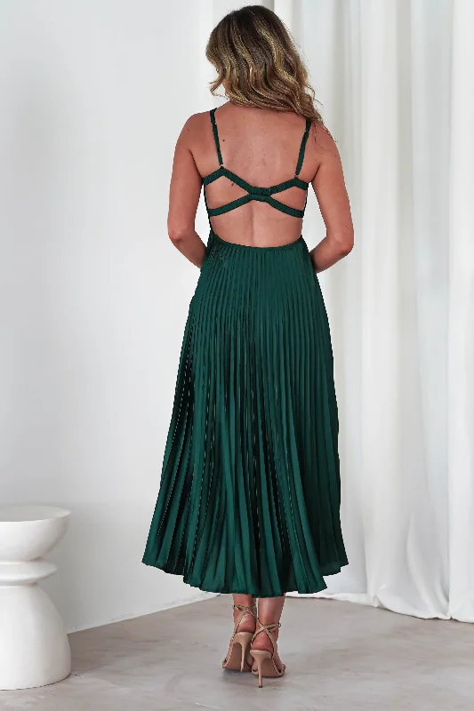 Cheri Pleated Midaxi Dress | Forest Green