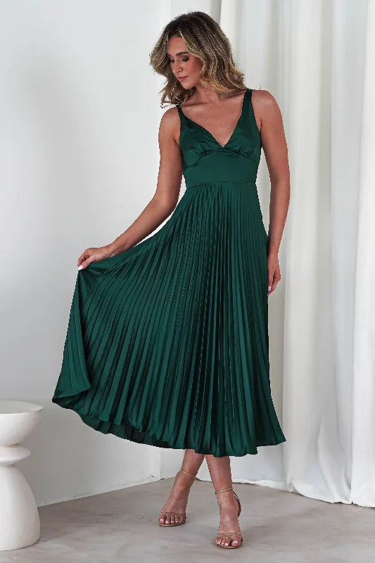 Cheri Pleated Midaxi Dress | Forest Green