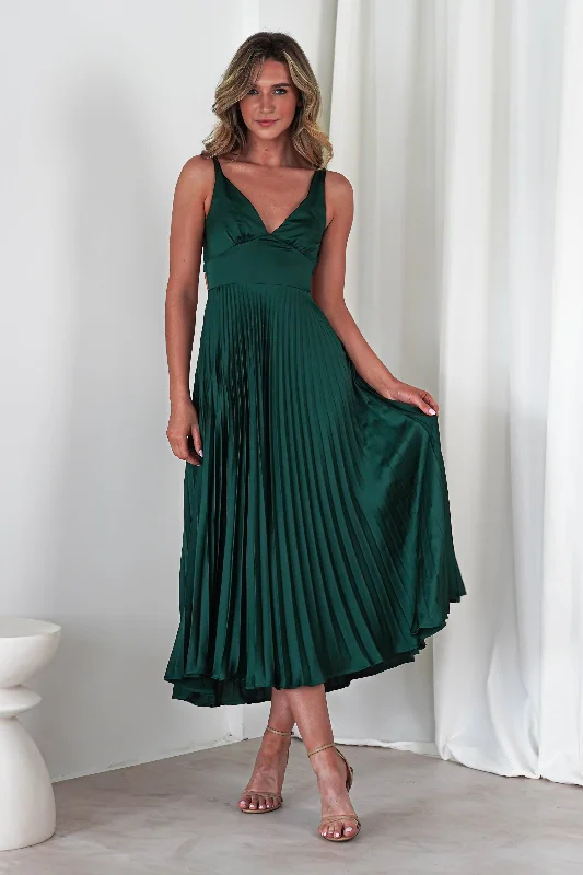 Cheri Pleated Midaxi Dress | Forest Green