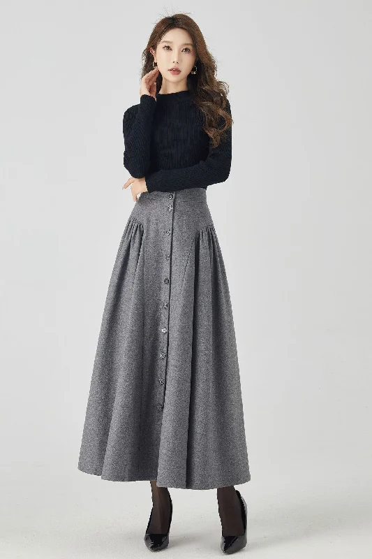 Button down gray maxi wool skirt 4526 - Size XS US2 #CK2300997