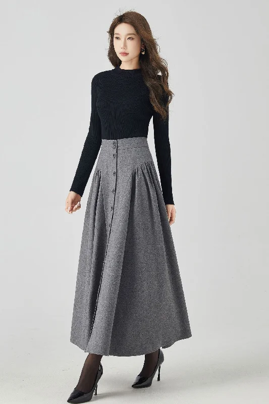 Button down gray maxi wool skirt 4526 - Size XS US2 #CK2300997