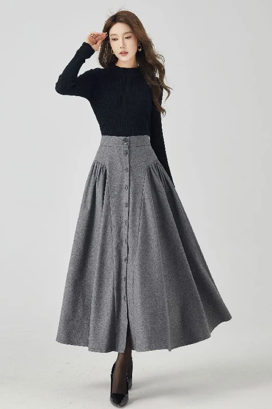 Button down gray maxi wool skirt 4526 - Size XS US2 #CK2300997