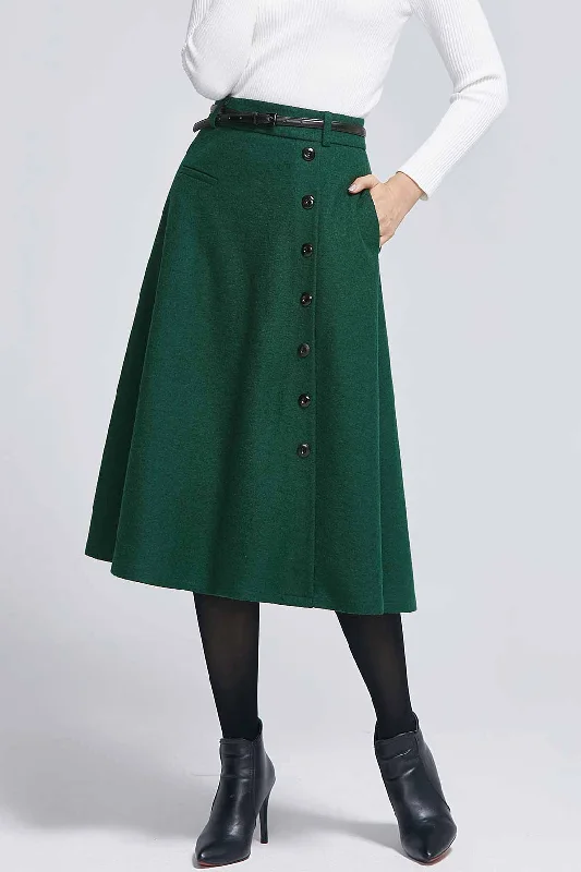 Button front A line wool skirt 2284#