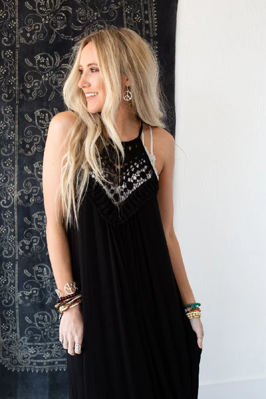 Cecily High Neck Maxi Dress - Black