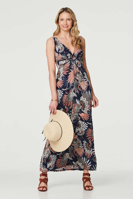 Printed Sleeveless Maxi Sun Dress