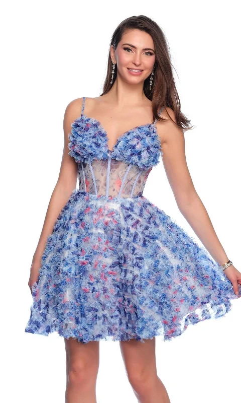 Dave and Johnny Short Blue Floral Hoco Dress 11768