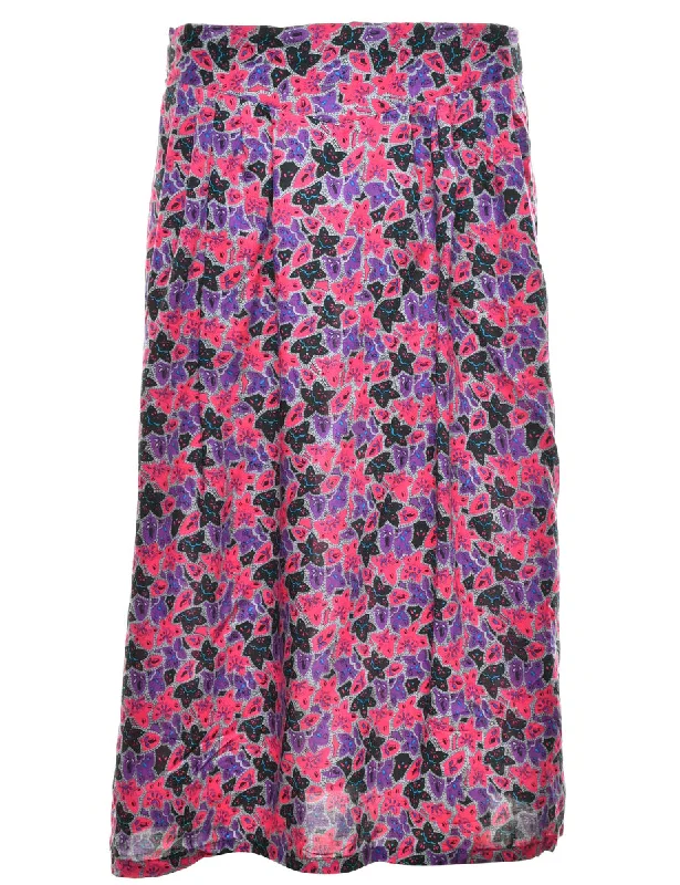 Floral Print Midi Skirt - M