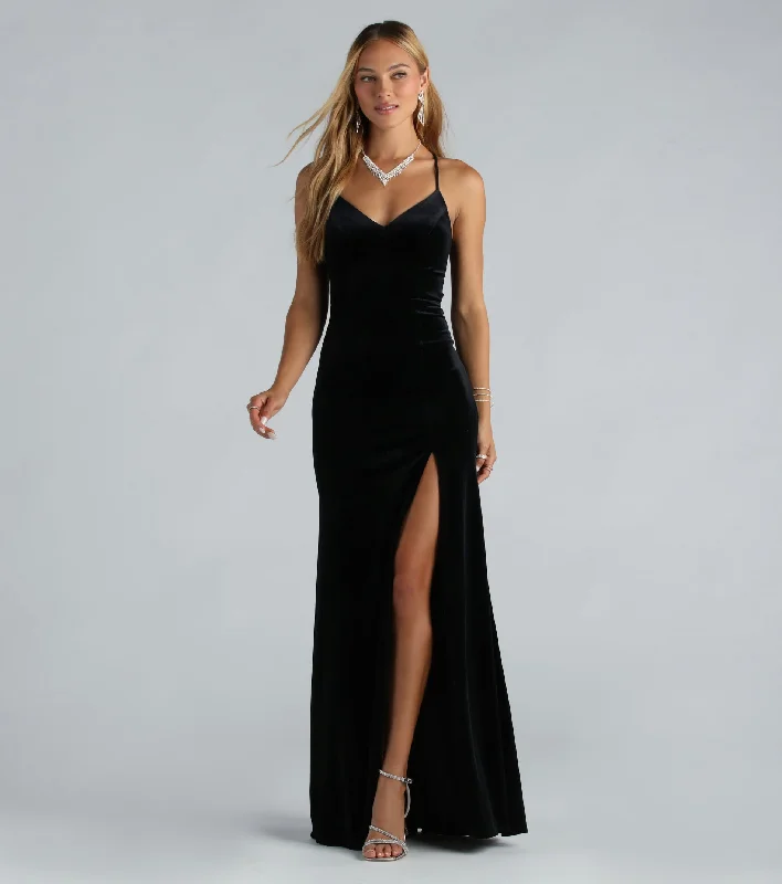 Jaymie Formal Velvet Lace Back Mermaid Dress