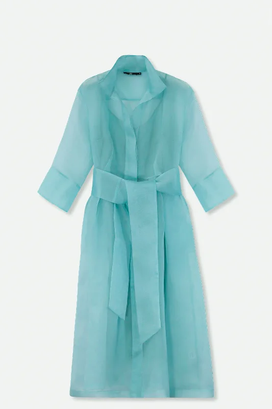 GABRIELLE DRESS IN SILK ORGANZA AQUAMARINE