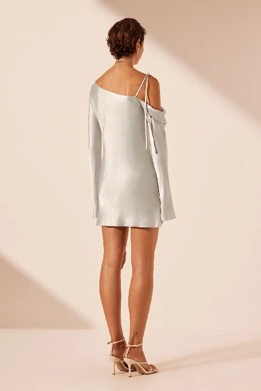 LA LUNE ASYMMETRICAL LONG SLEEVE MINI DRESS - SILVER