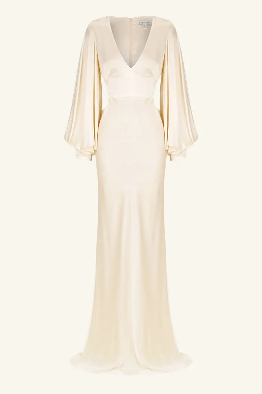 LA LUNE CIRCLE SLEEVE CUT OUT MAXI DRESS - CREAM