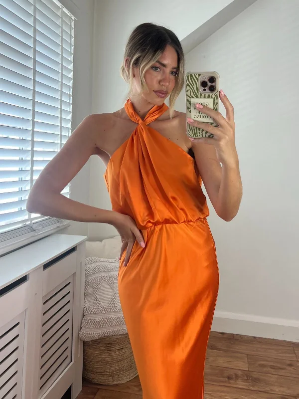 Lara Halter split Column Dress / Tangerine