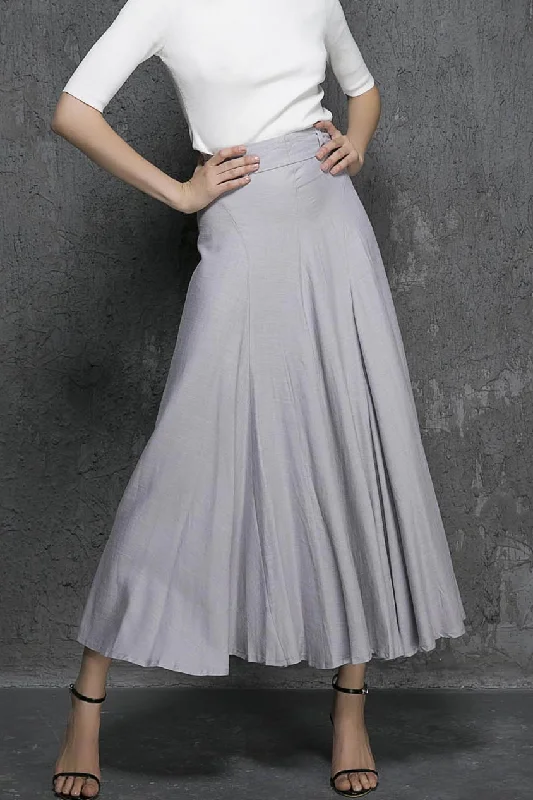 Light gray linen skirt women maxi skirt 1333#