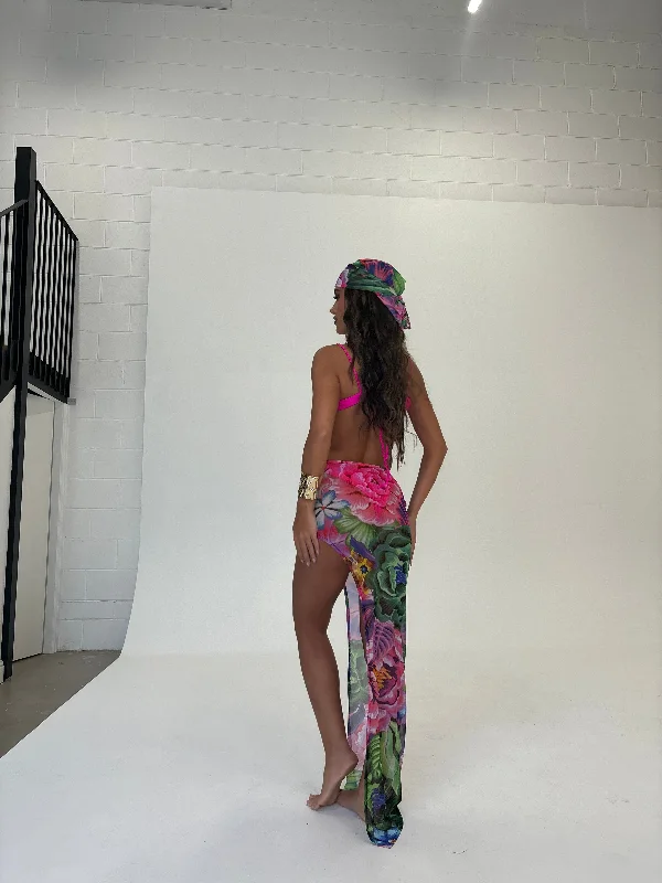 MADE TO ORDER : NIRZA Mesh Skirt (Tropical Print)