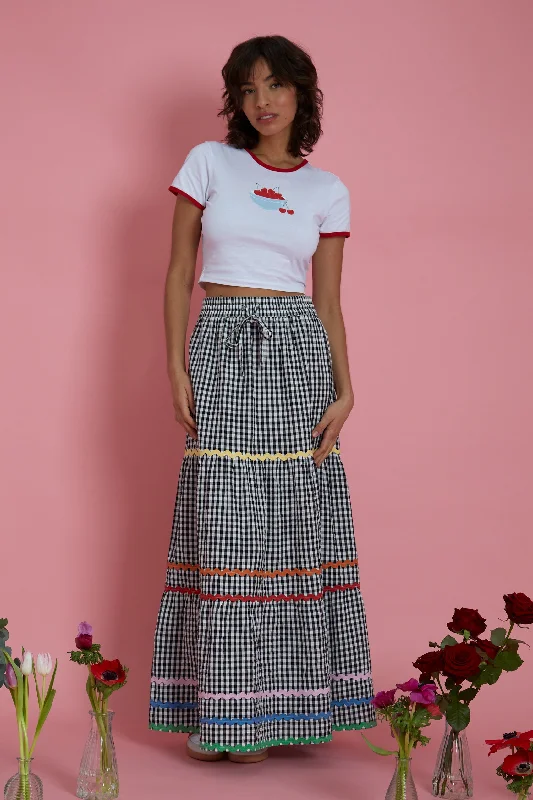 Maya Ric Rac Gingham Maxi Skirt