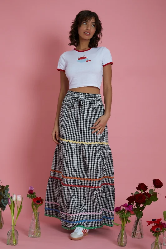 Maya Ric Rac Gingham Maxi Skirt