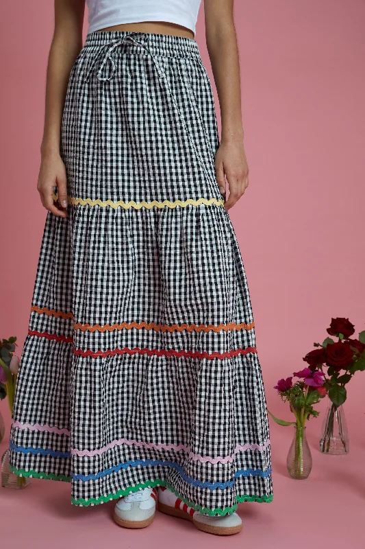 Maya Ric Rac Gingham Maxi Skirt