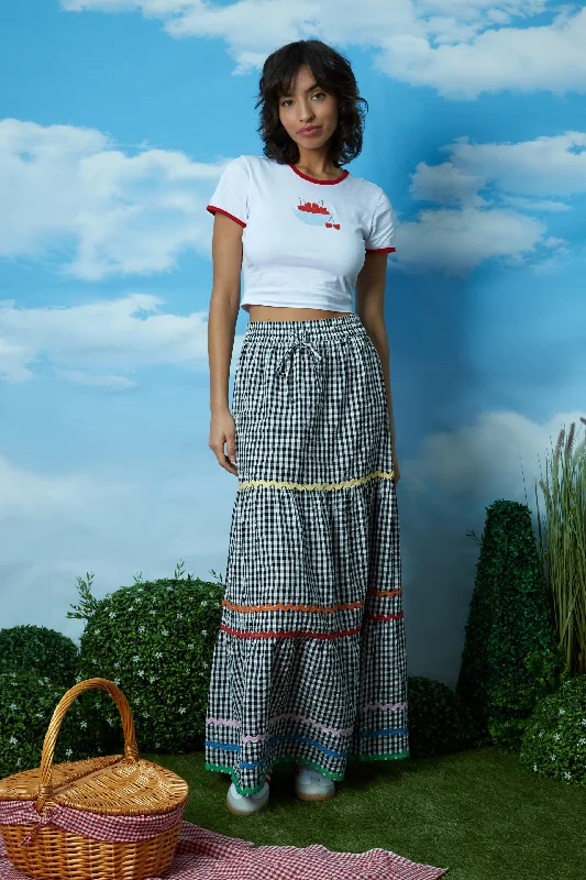 Maya Ric Rac Gingham Maxi Skirt