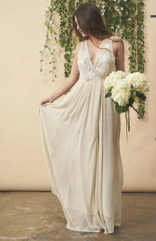 Floral Embroidered Wedding Dress in Cream + Silver