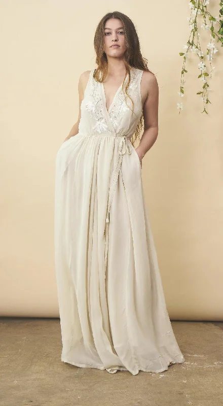 Floral Embroidered Wedding Dress in Cream + Silver