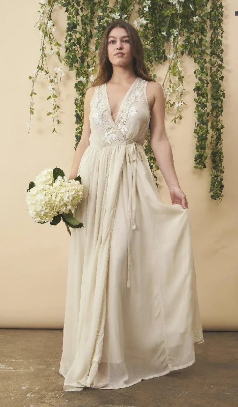 Floral Embroidered Wedding Dress in Cream + Silver