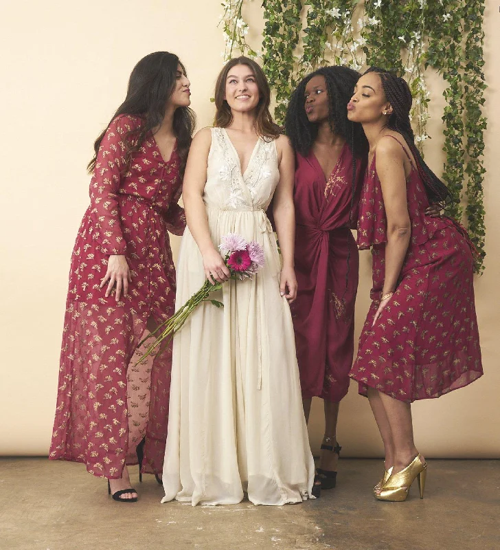 Floral Embroidered Wedding Dress in Cream + Silver