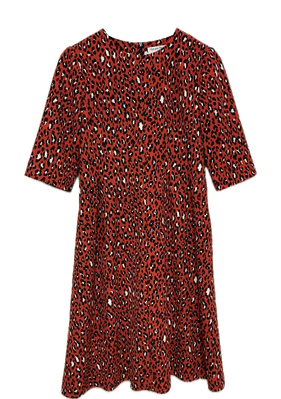 Ruby Red Leopard Print Crepe Tailored Dress