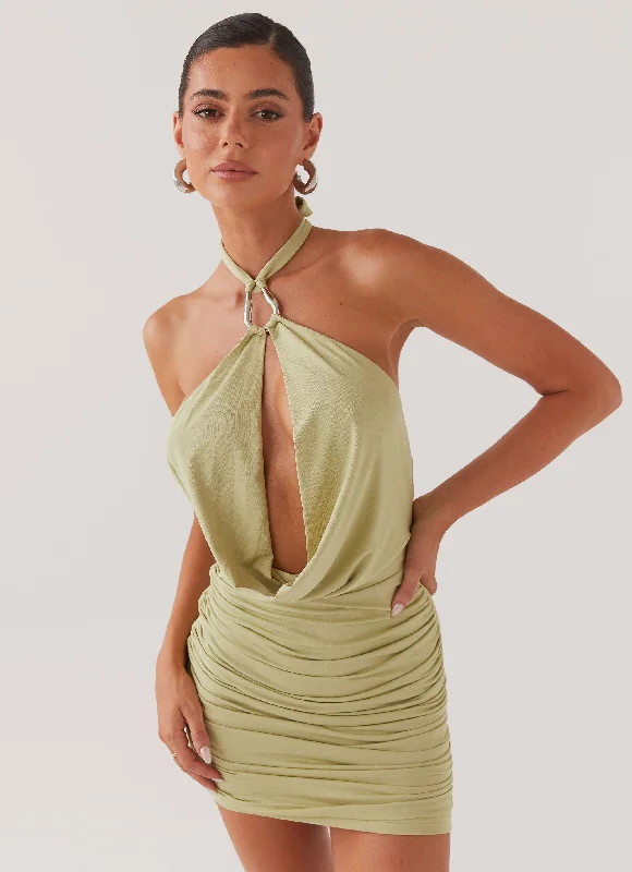 Samara Halterneck Mini Dress - Sage