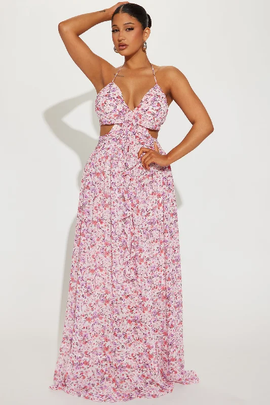 Shantel Chiffon Floral Maxi Dress - Pink/combo