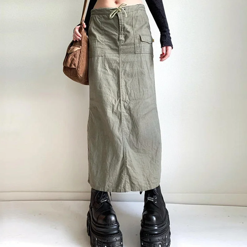 Solid Color Drawstring Cargo Skirt