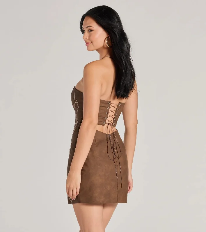 Western Baddie Strapless Lace-Up Mini Dress