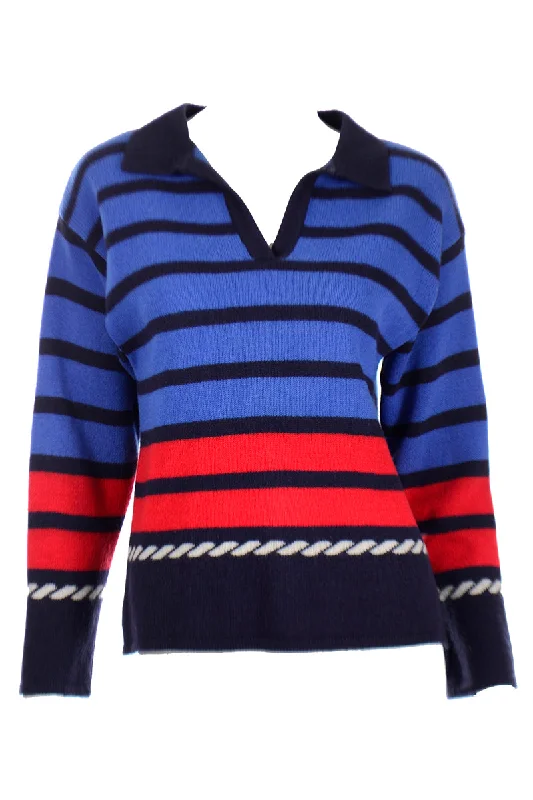 1990s Yves Saint Laurent Blue & Red Striped Pullover Sweater