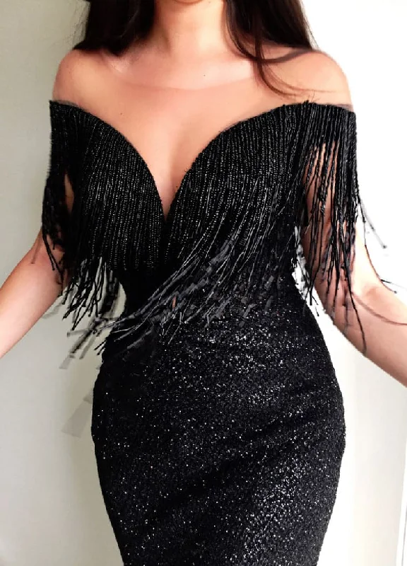 DressBetty - Black Sheer Neck Sparkly Sequins Prom Dresses