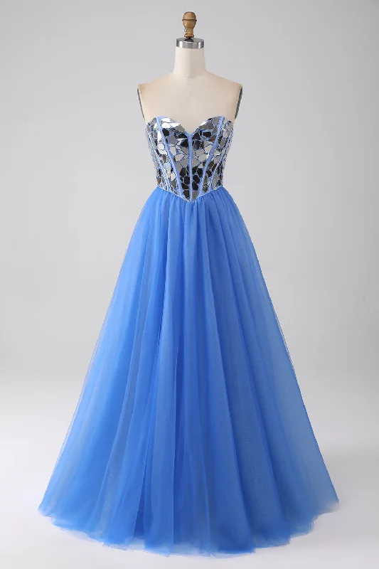 A-Line Sweetheart Mirror Royal Blue Prom Dress