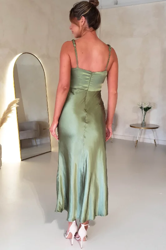 Bethanie Soft Satin Maxi Dress | Olive