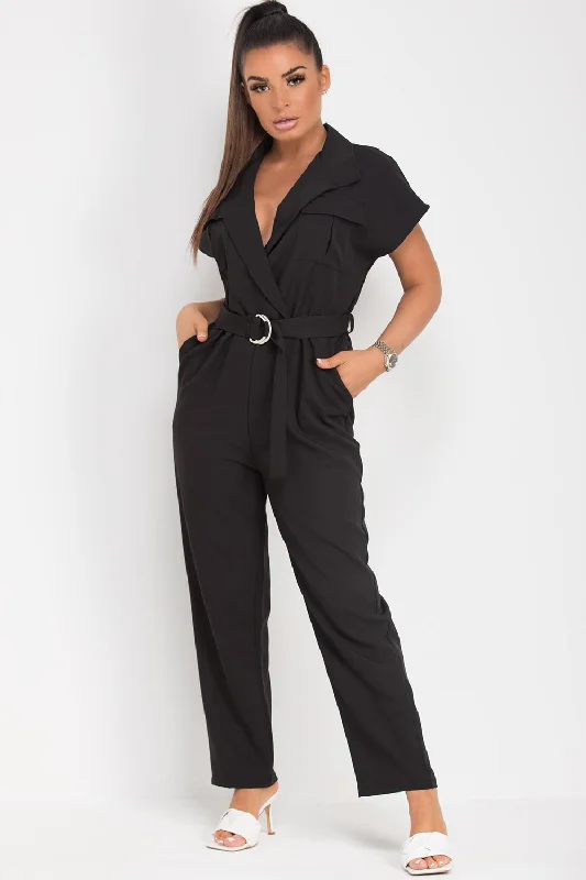 Black Short Sleeve Jumpsuit with Utility Belt