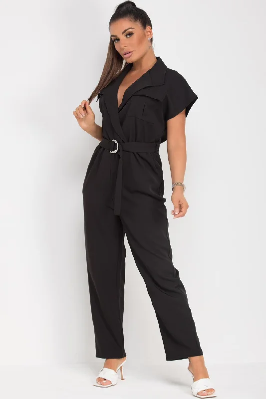 Black Short Sleeve Jumpsuit with Utility Belt