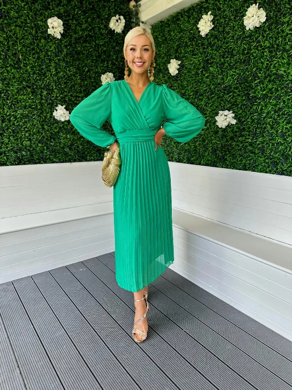 Caoimhe Pleated Midi Dress Emerald