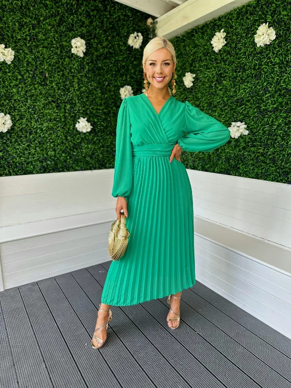 Caoimhe Pleated Midi Dress Emerald