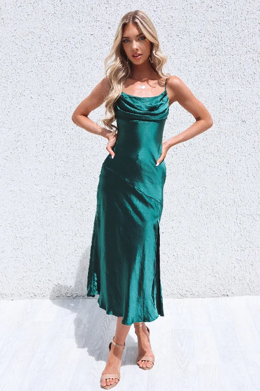 Celine Satin Midi - Forest Emerald Green